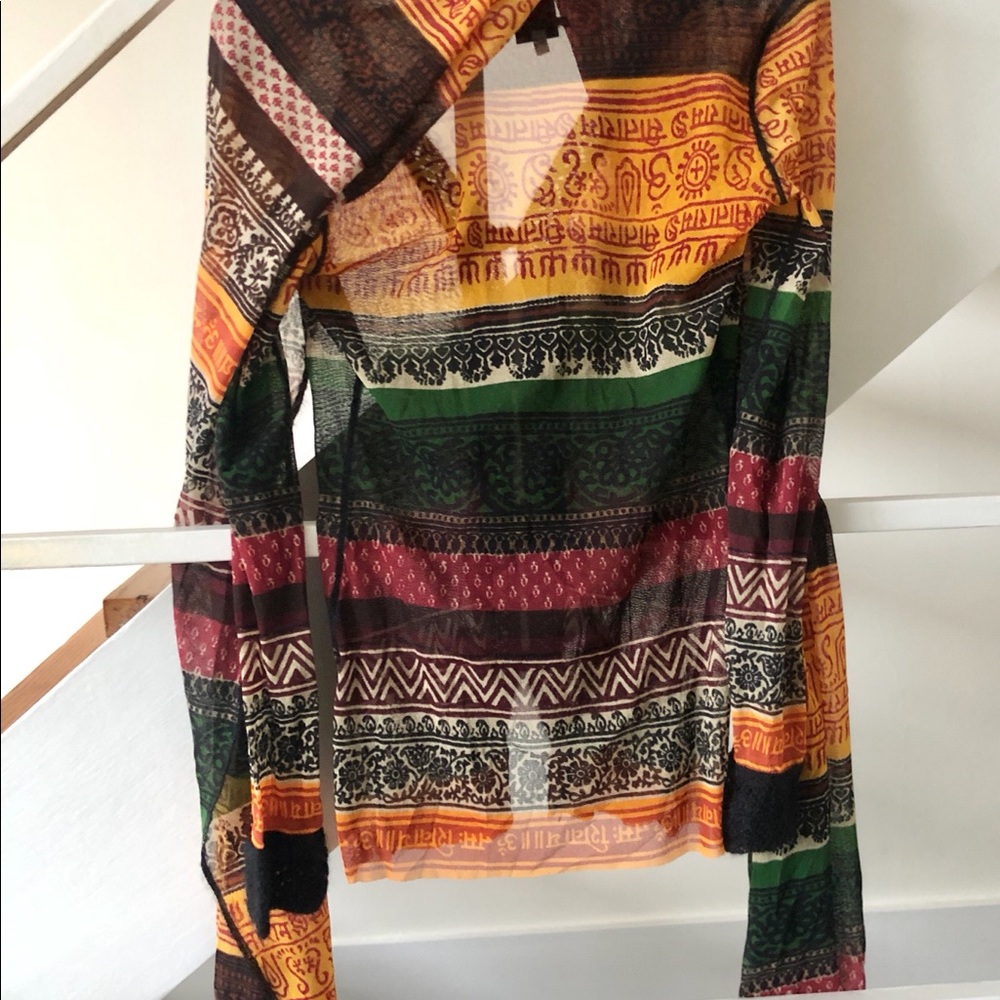 SOLD! Jean Paul Gaultier Sanskrit Tattoo Nylon Mesh Cardigan w Scarf SZ M - Picture 10 of 13